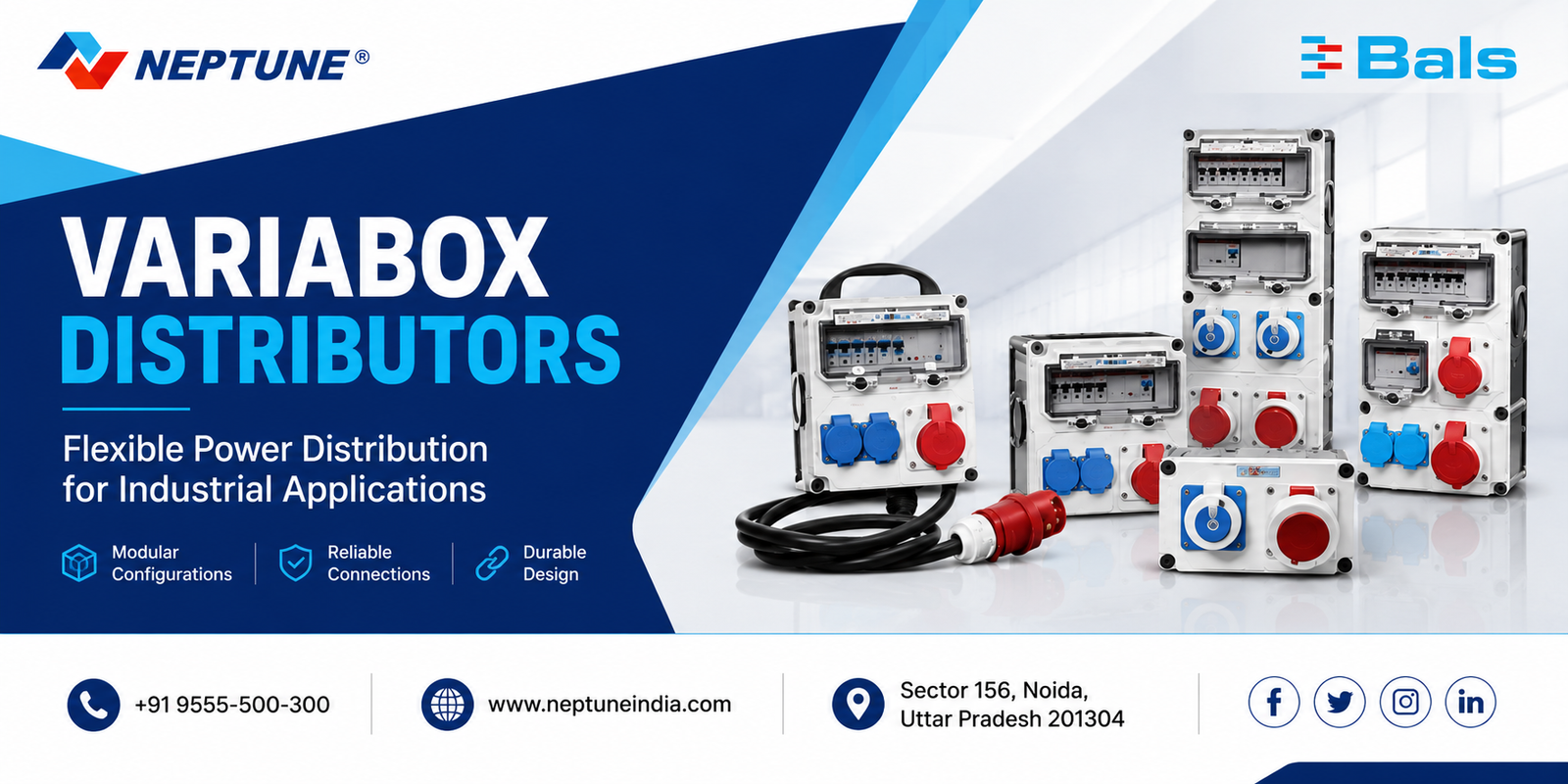 BALS VARIABOX Distributors – Neptune India BALS VARIABOX distributors with industrial power sockets and modular distribution boxes by Neptune India
