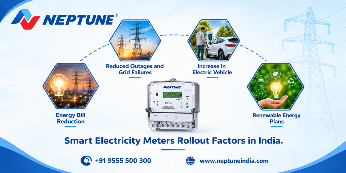 Smart Electricity Meters Rollout Factors in india Smart Metering System in India – Smart Electricity Meters, Reduced Power Outages, Electric Vehicle Integration, Renewable Energy, and Energy Bill Reduction | Neptune India